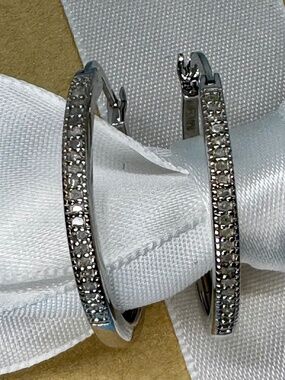 Sterling Silver Natural Mined Diamond Hoop Earrings
